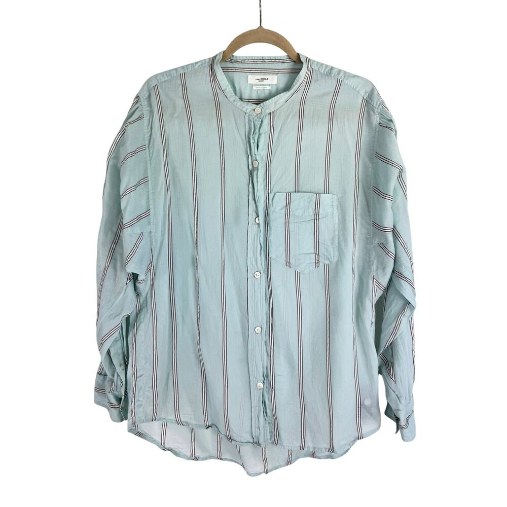 Etoile Isabel Marant Satchell Striped Button Up Shirt Mint Silk Blend 40 8